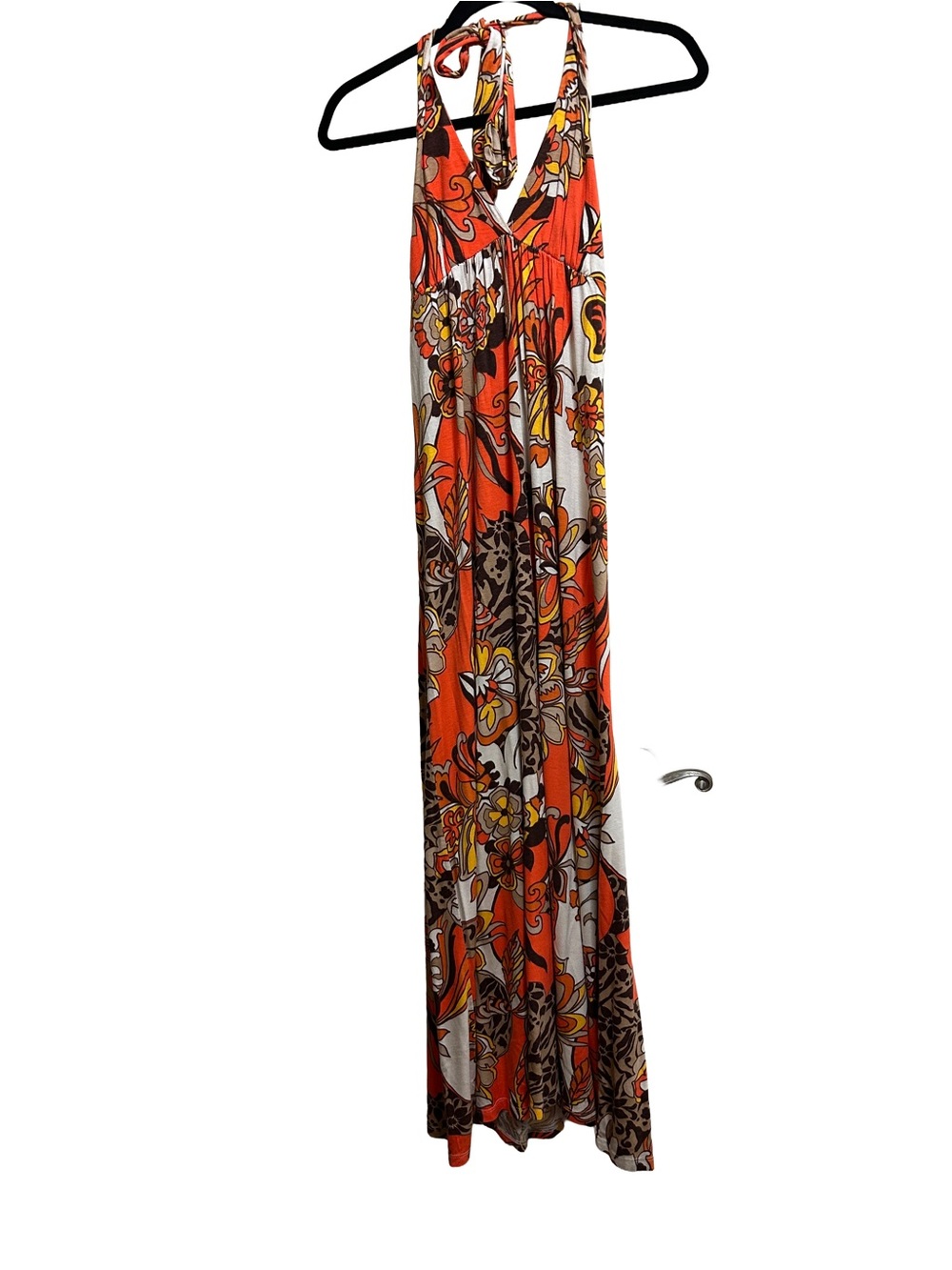 Vintage 2004 Method Boho Halter Maxi Dress 70s Psychedelic Floral M